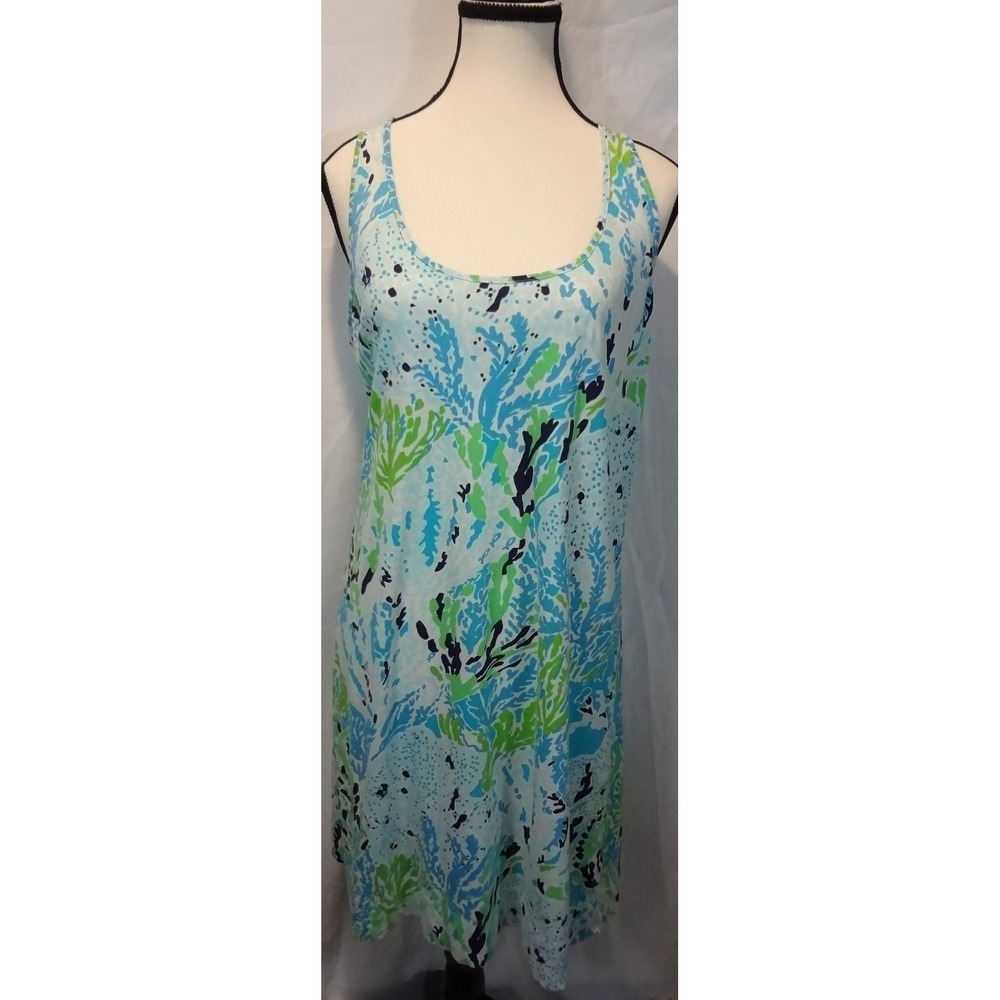 Lilly Pulitzer Sleeveless Resort Dress Coral Reef Print Aqua Blue Green‎ Sz Med